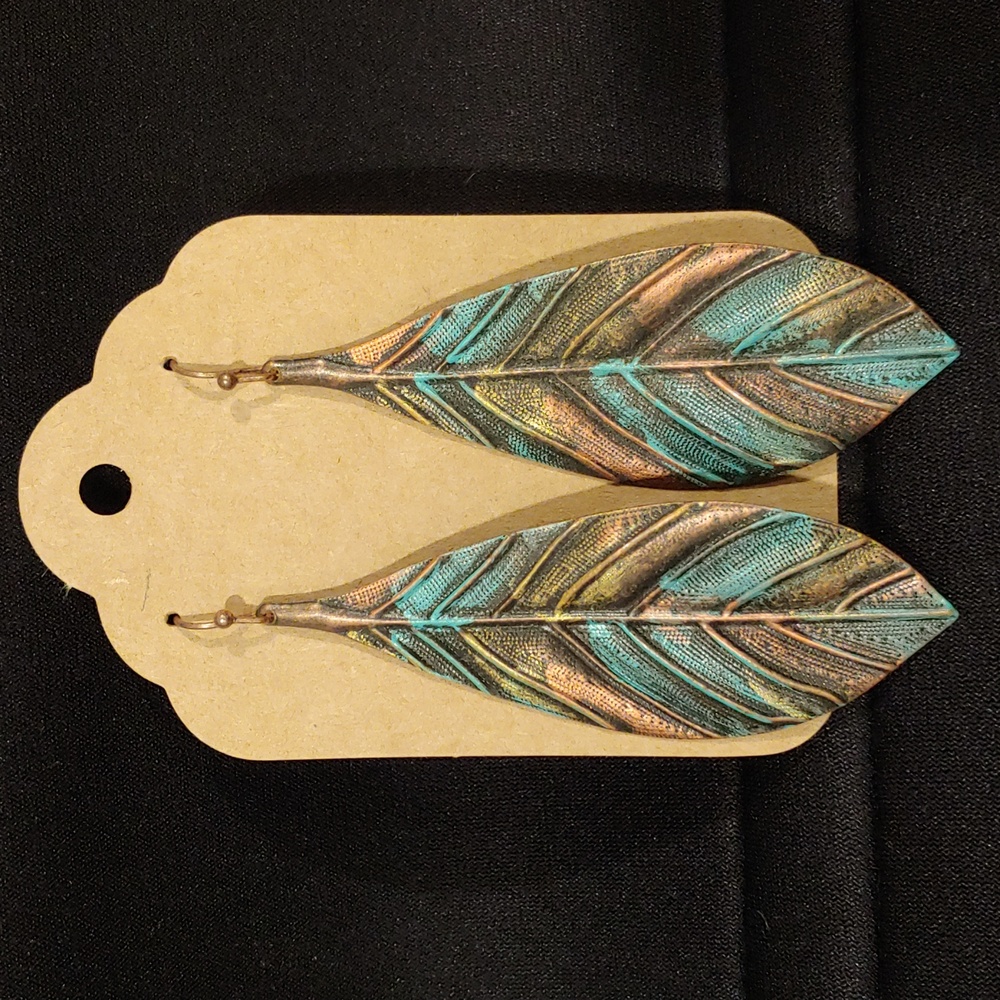 Bronze Color Metal feather earrings